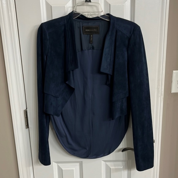 BCBGMAXAZARIA navy suede crop jacket fabric back size small - Picture 1 of 5